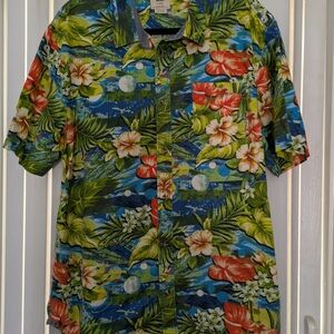 Vans Hawaiian Floral Button-Down Shirt in Blue, Green, Red Sz XL